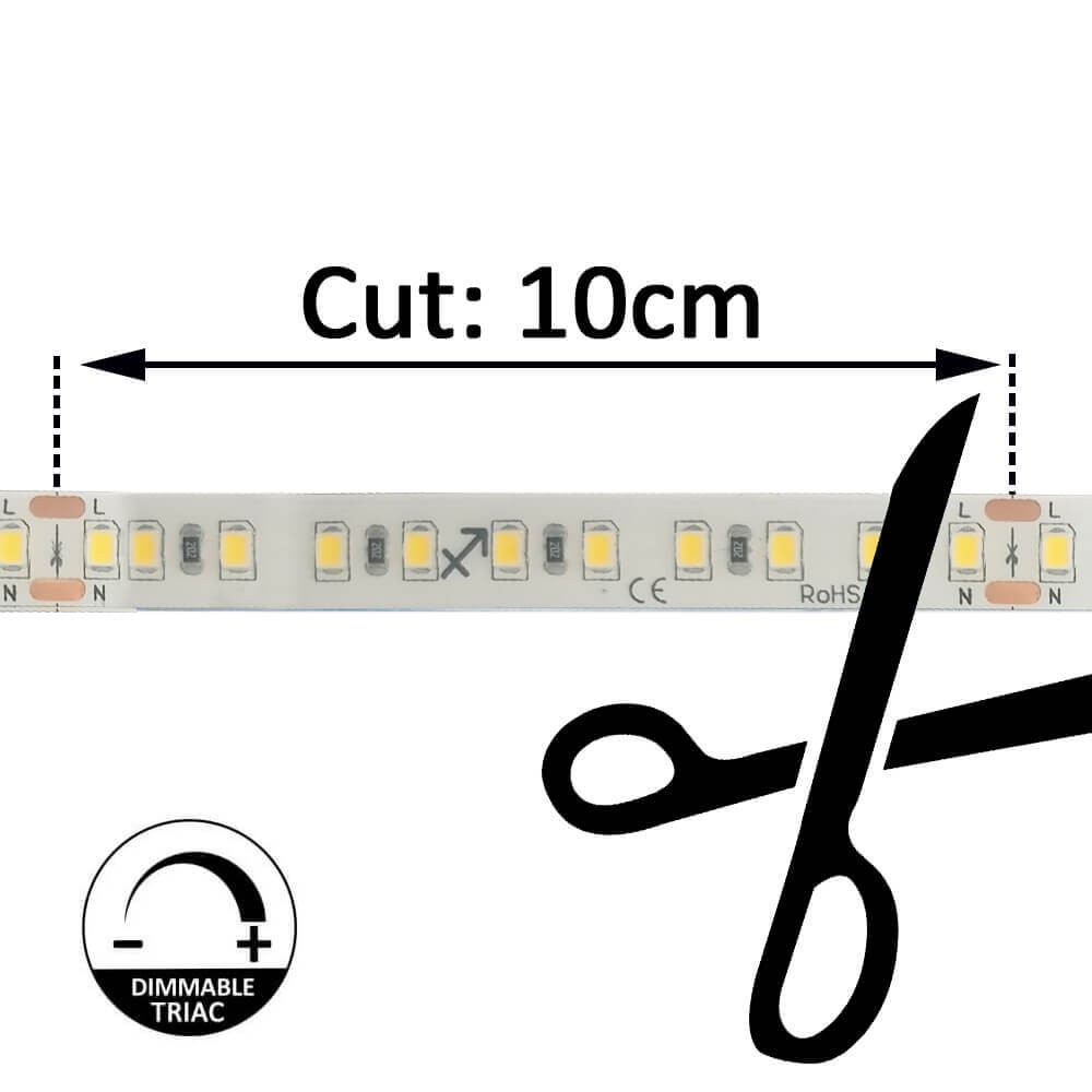 Ruban LED 220V | 120xLED/m | 20m | SMD2835 | 1450Lm/M | 14W/M | IP67 |  Coupez tous les 10cm